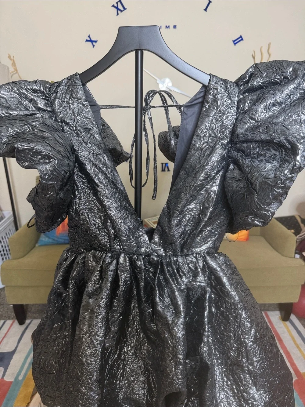 Bubble Mini Dress with Dramatic Puff Sleeves - Picture 3 of 8